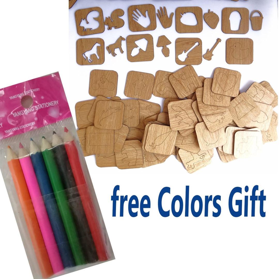kids wooden stencils drawing kit Available in 44 & 88 Pcs