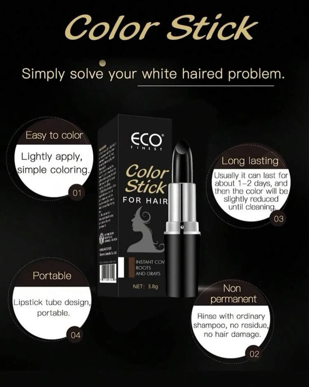 New 2 in One Hair Dye Color Stick (Black,Brown)