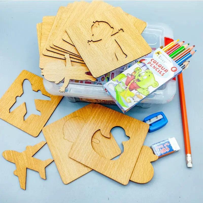 kids wooden stencils drawing kit Available in 44 & 88 Pcs
