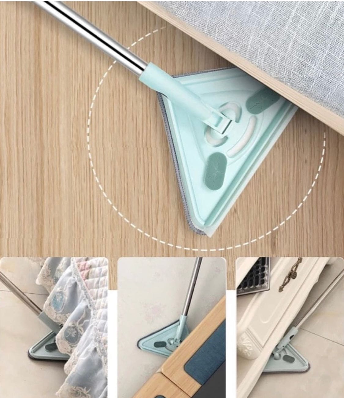 Triangle Mop, 360˚ Degree Rotatable Triangular Cleaning Mop, Adjustable Spin Scrubber Tool
